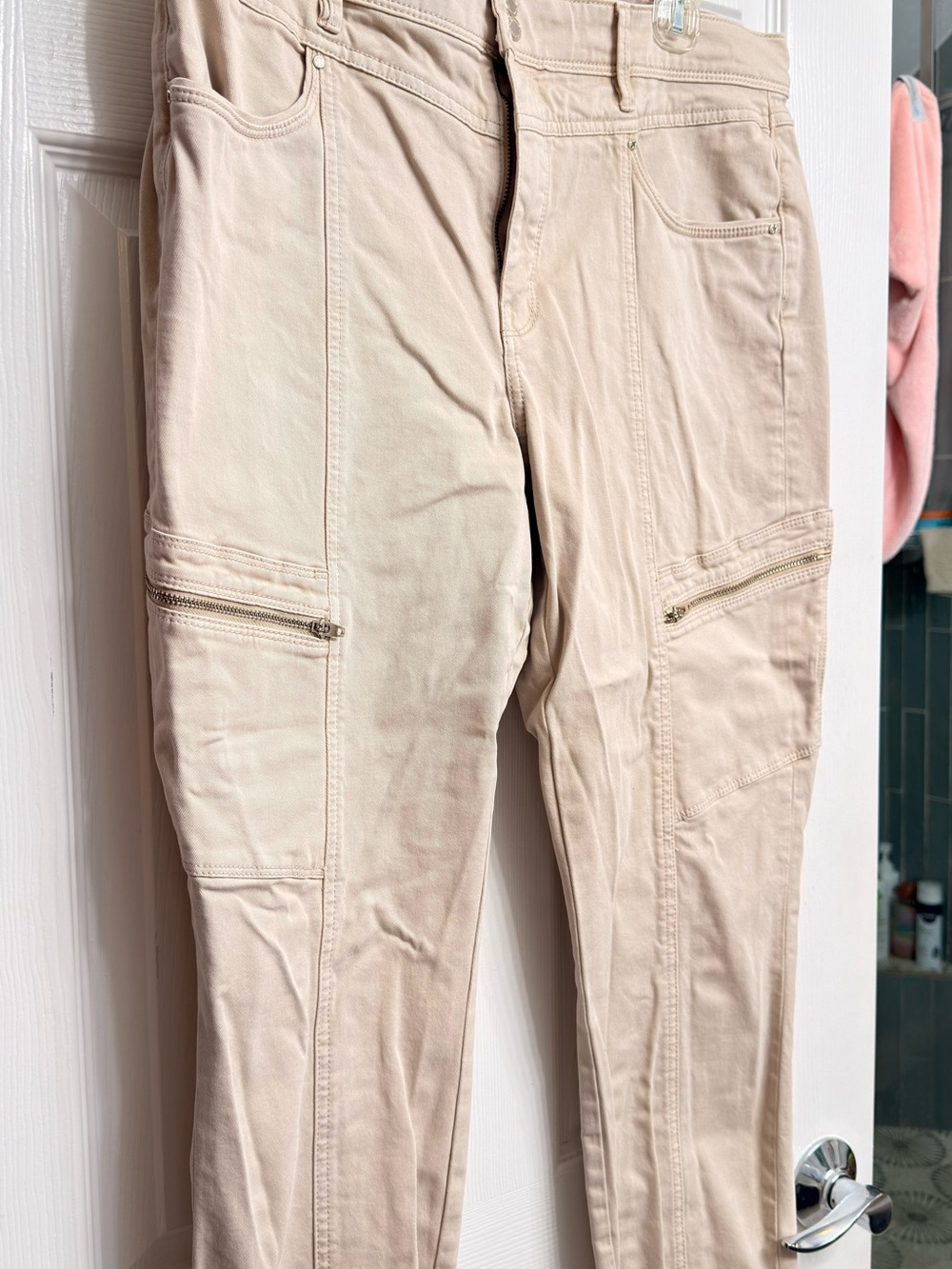 SKINN Light Beige Skinny Zip-Pocket Pants
